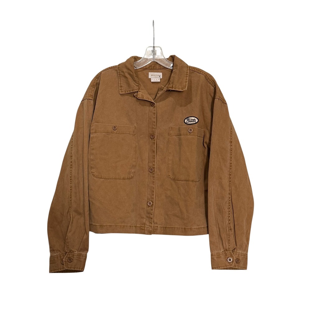 Brixton Utopia Tan Medium Cotton Canvas Utility Jacket Cropped Workwear Logo